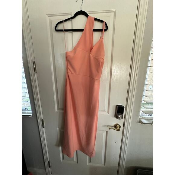 Abercrombie & Fitch Women's Pink Asymmetrical Ruched Midi Dress Size Large - Picture 6 of 11